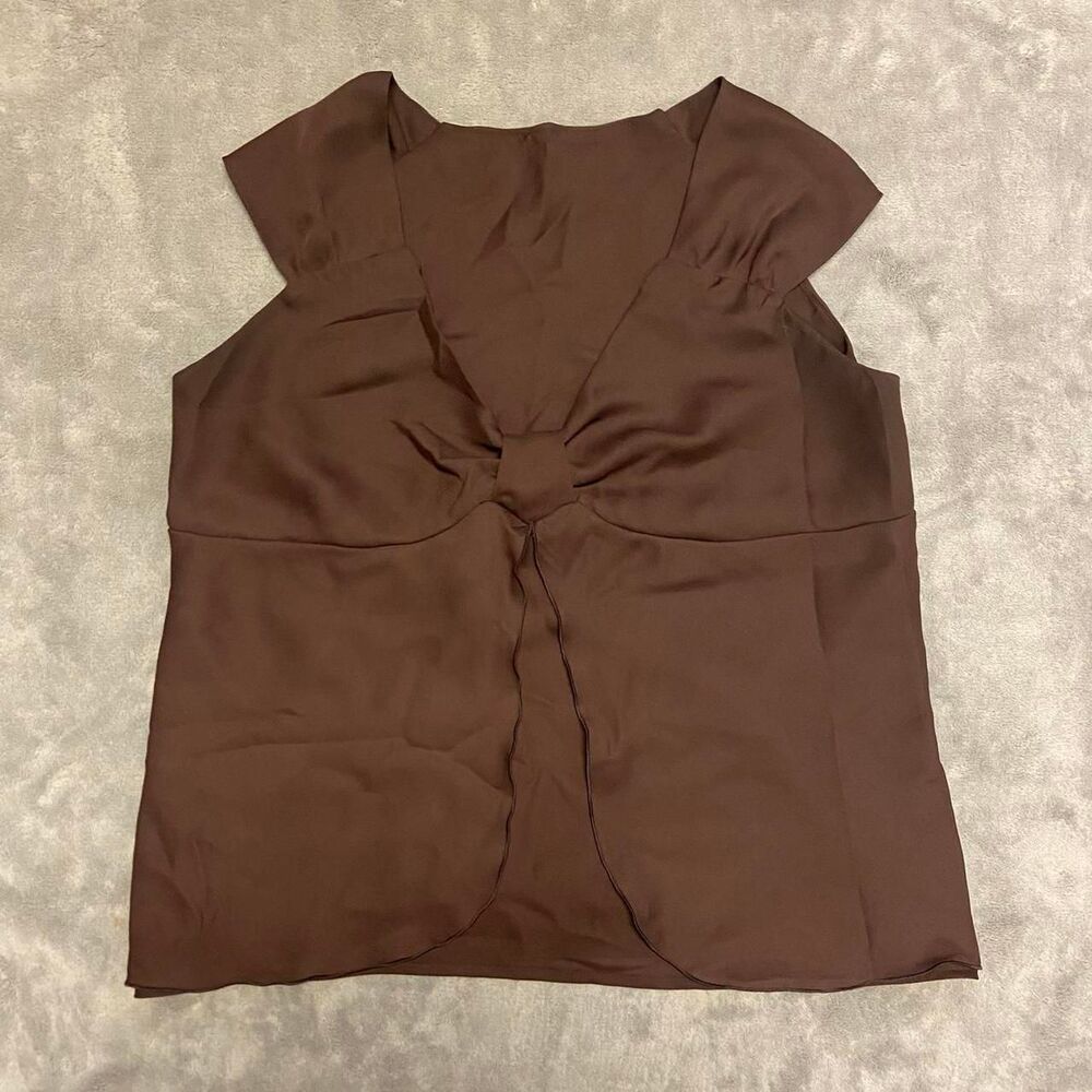 Brown V-Neck Bow Tie Tank